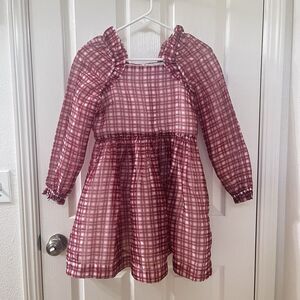 Crewcuts J.Crew Girl's Fairy-Tale Dress in Organza Plaid Ivory Vibrant Flame 12